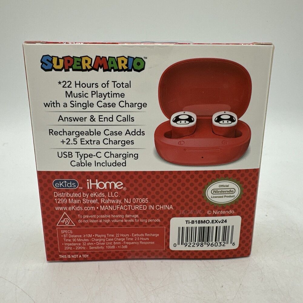 Super Mario Wireless Earbuds Bluetooth eKids Nintendo - Picture 3 of 7